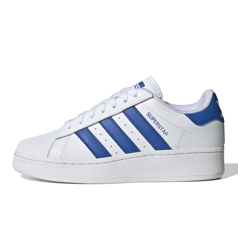 Superstar white shop with navy stripes