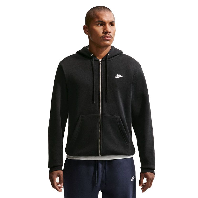 Nike Full Zip Fleece Hoodie Mens Black/White | Side Step