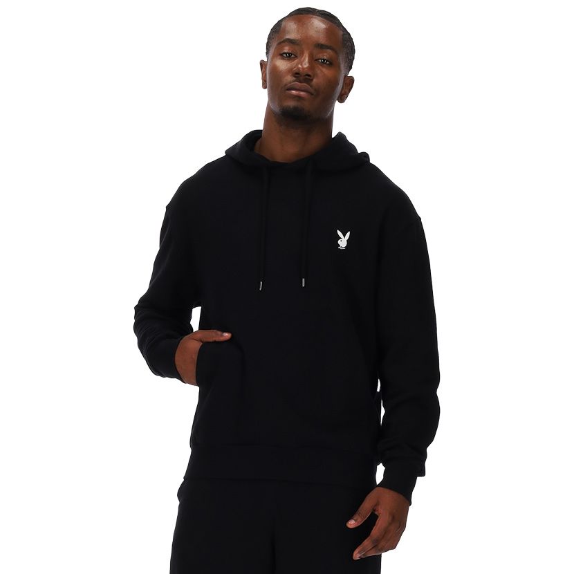 Mens Hoodies Defshop Playboy Hoodie Playboy Core Terry Hood Sweatshirt Mens Black Side Step