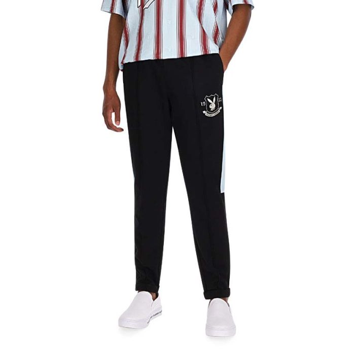 Playboy United Crest Trackpants Mens Black/Ice Side Step